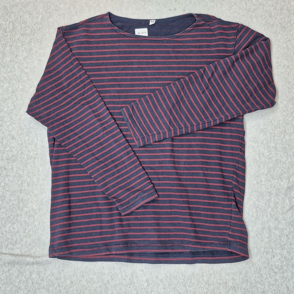 UNIQLO Men Sweatshirt XXL Blue Striped Terry Long Sleeve